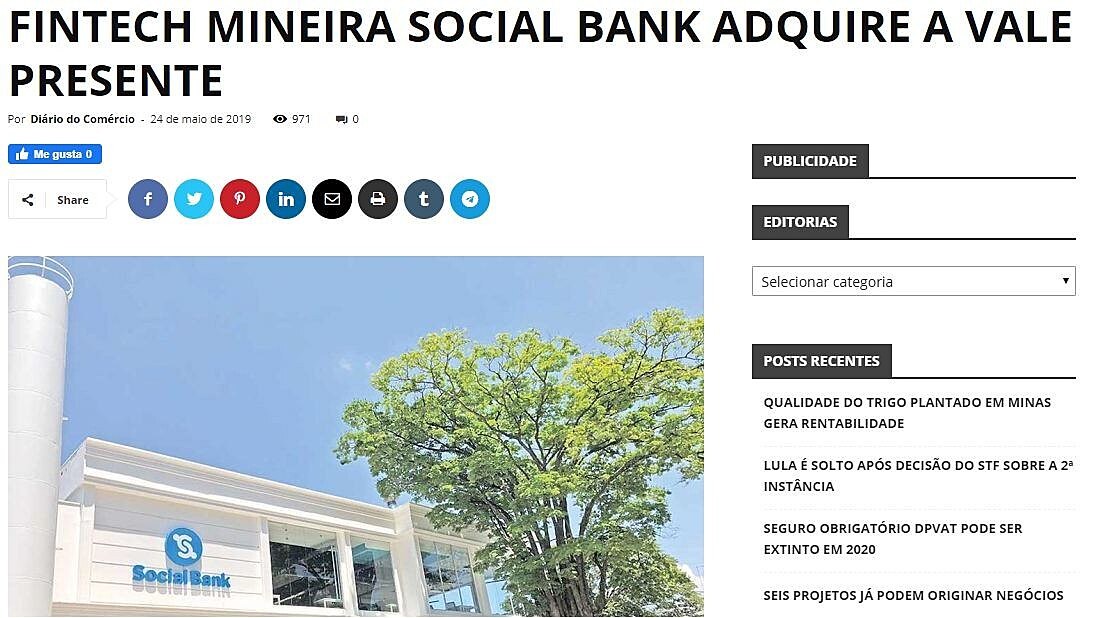 Fintech mineira Social Bank adquire a Vale Presente